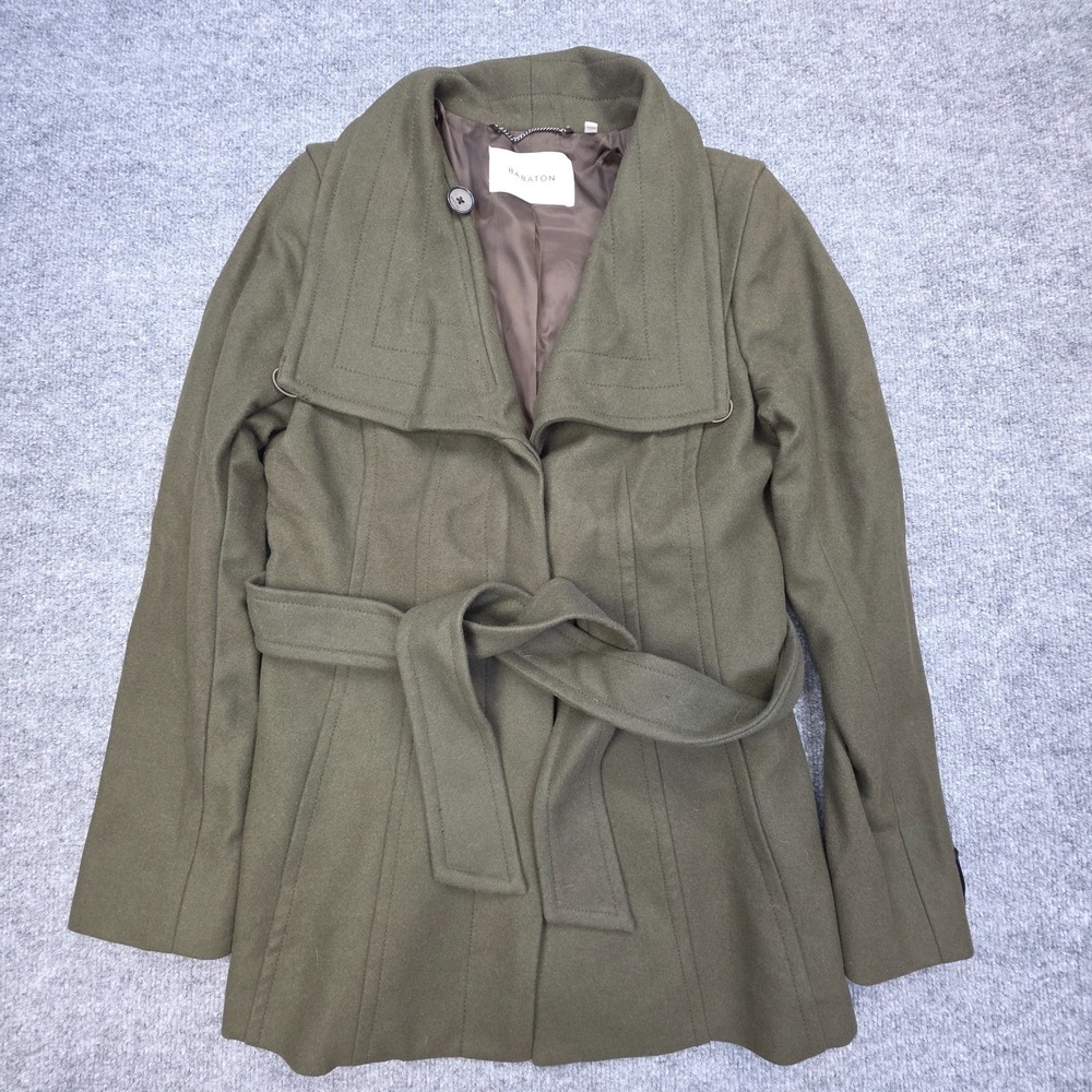 Babaton Connor Coat Women's Small Green Cashmere Wool Belted Button Lined